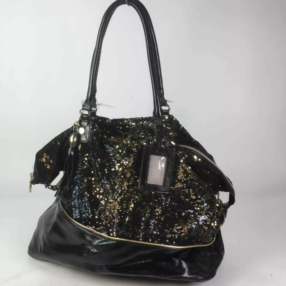 Steve Madden Black Leather Sequins Large Tote